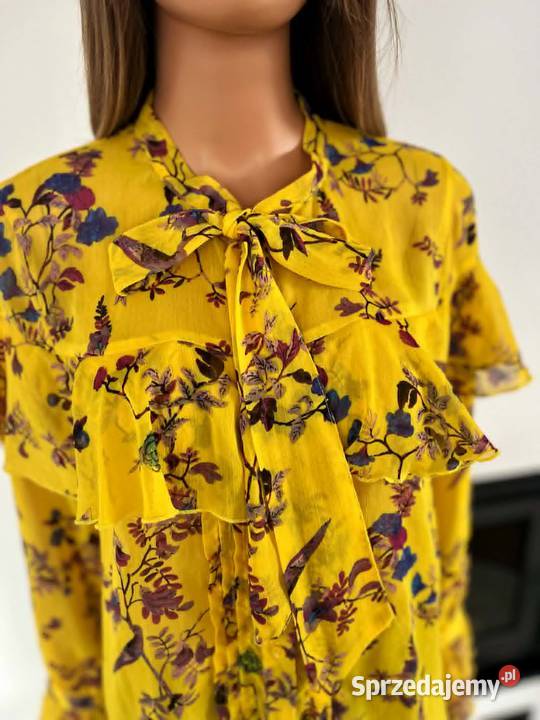 Vero Moda żółta bluzka kwiatowa falbany kokarda Augustówka