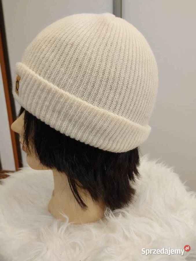 Czapka prążek beżowa cieplutka Hażlach