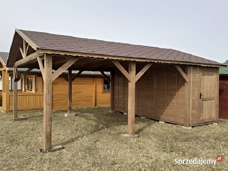 Wiata garażowa 3 drewniana 45x6m pomieszczenie Parzymiechy