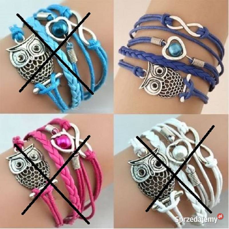 Bransoletka rzemyk plecionka sowa kot serce