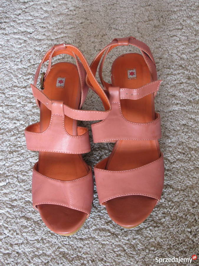 Buty skórzane sandały na drewnianym obcasie Katowice sprzedam