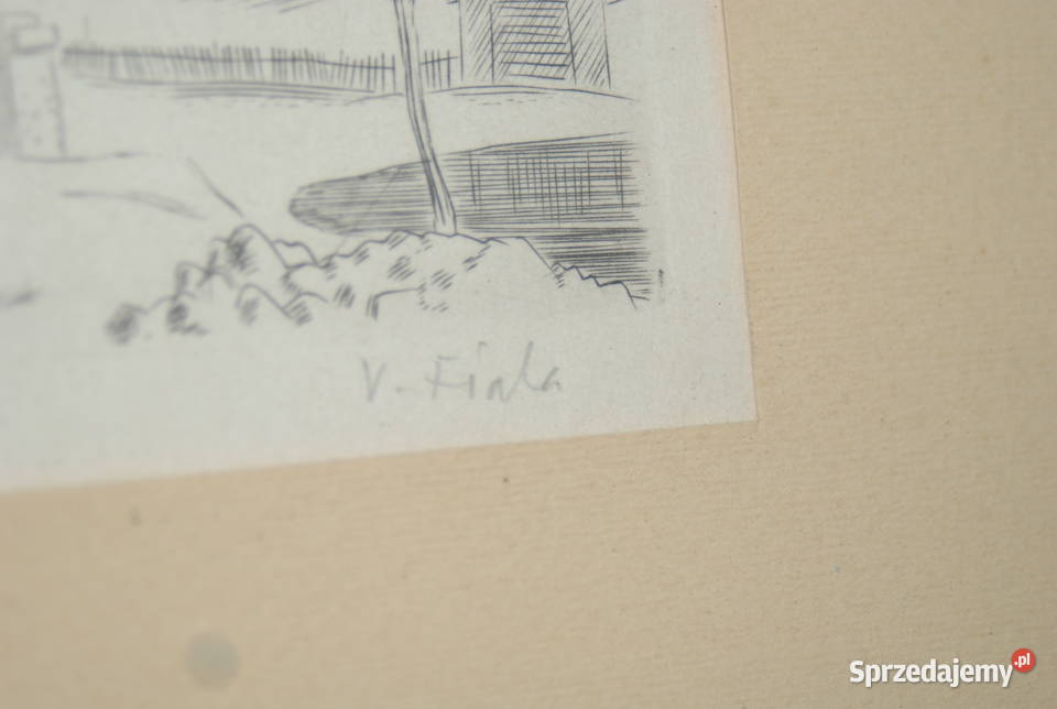 Stary obraz grafika krajobraz z ramką drewnianą Cieszyn sprzedam