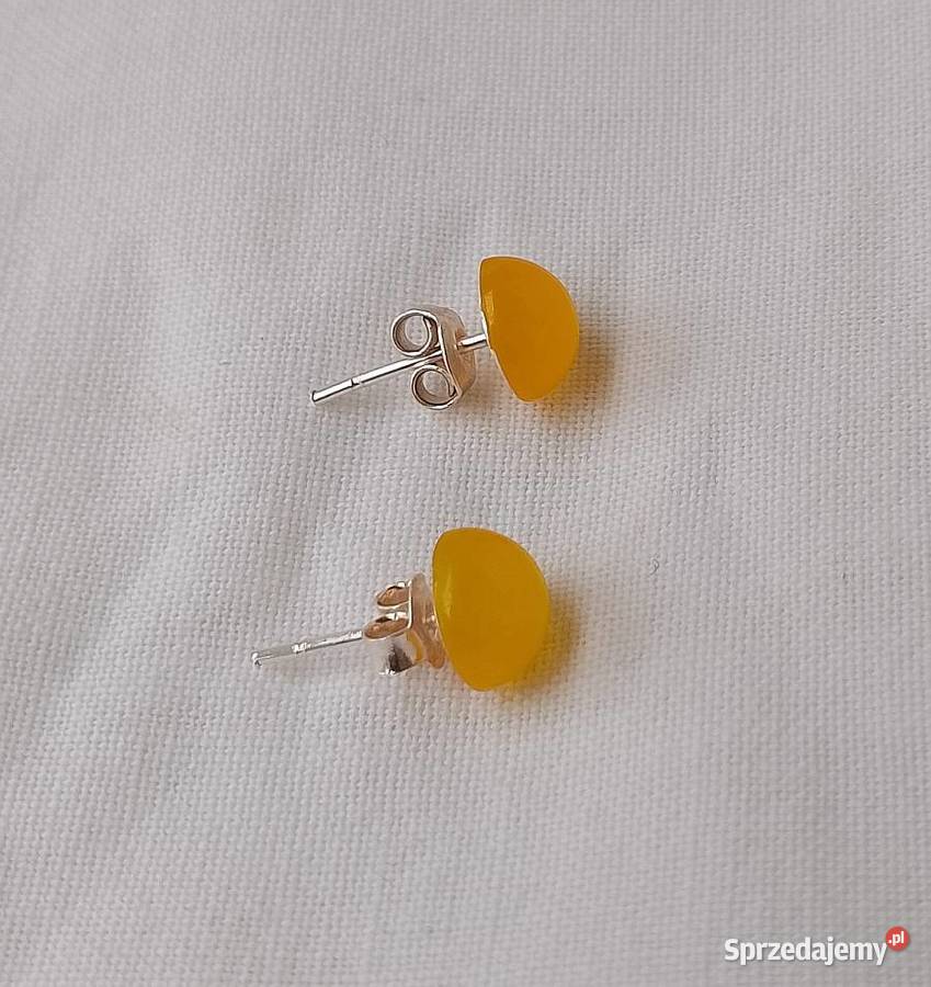 kolczyki srebrne sztyfty z żółtym agatem 8mm srebro Suwałki