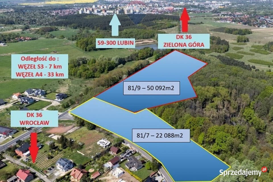 Tereny produkcyjno magazynowo usługowe DK 36 0m Sprzedaż dolnośląskie Osiek