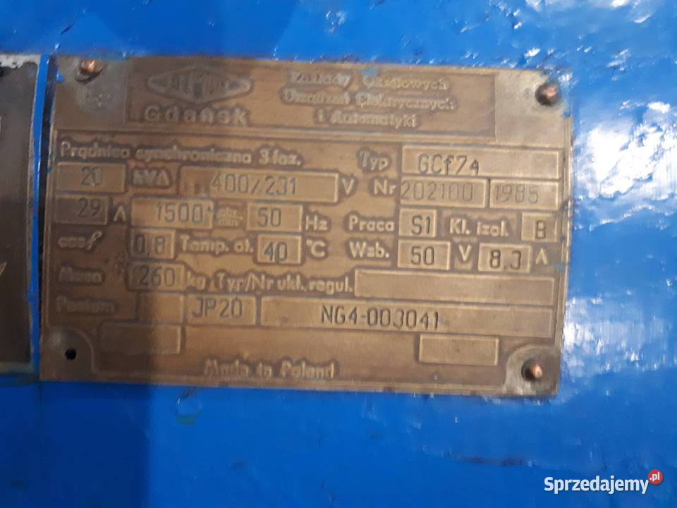 Generator prądnica 20 kVA Elmor typ GCf74 masa Produkcja Miedźno sprzedam