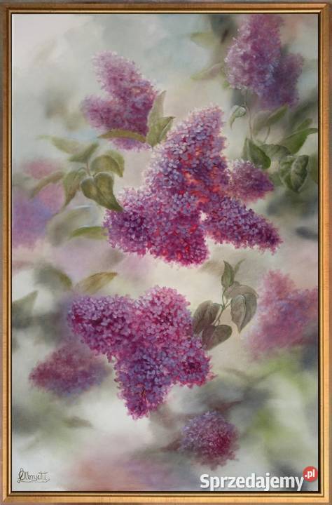 Kwiaty Bzy ręcznie malowany olejny L Olbrycht małopolskie Nowy Sącz