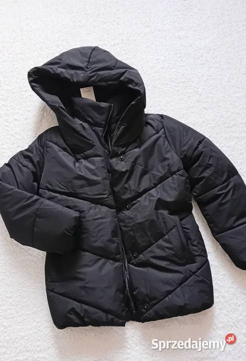 Nowa czarna puchowa kurtka z kapturem sprzedam