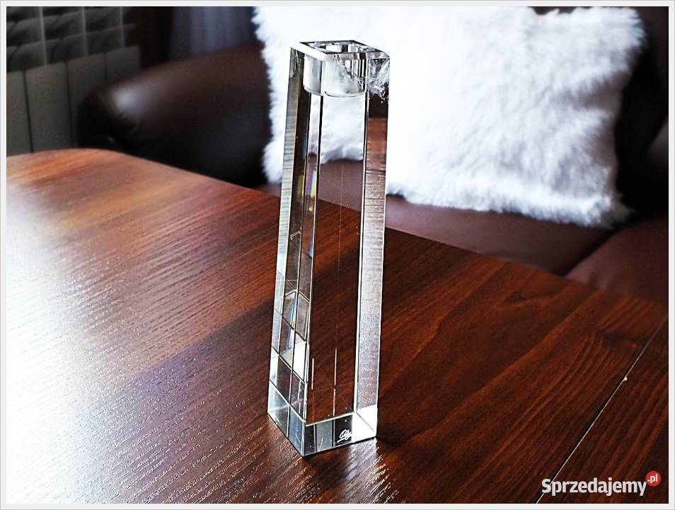 Świecznik Grube szkło pryzma sygnowany lubuskie Żary