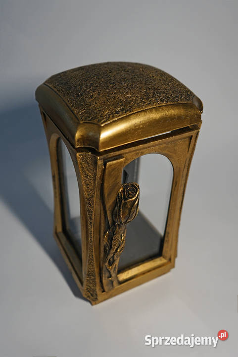 Złoty znicz żywiczny lampion retro motyw róży Pozostałe Częstochowa