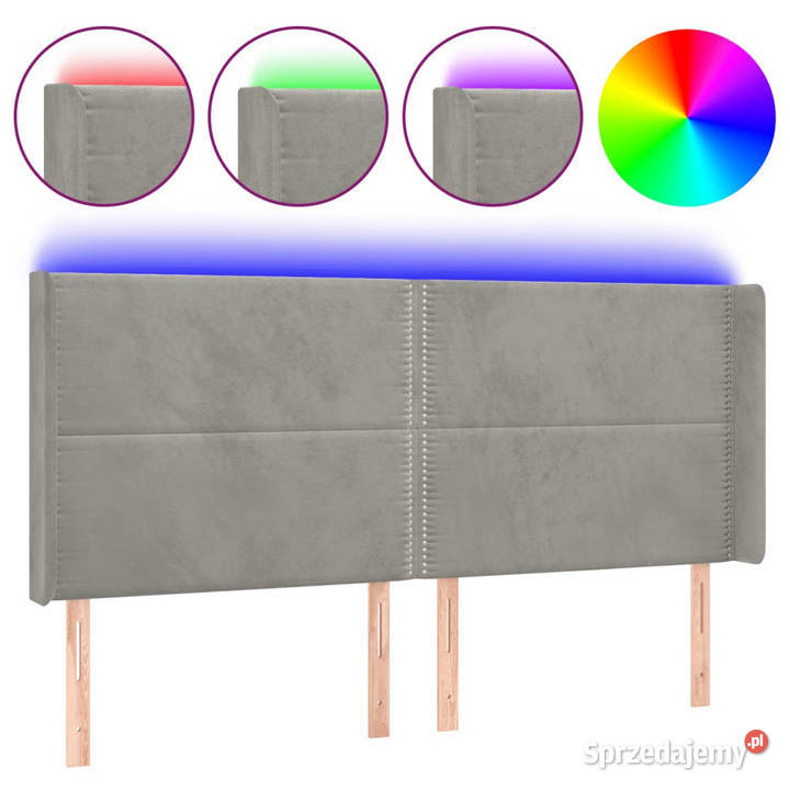Zagłówek do łóżka z LED jasnoszary 163x16x118128