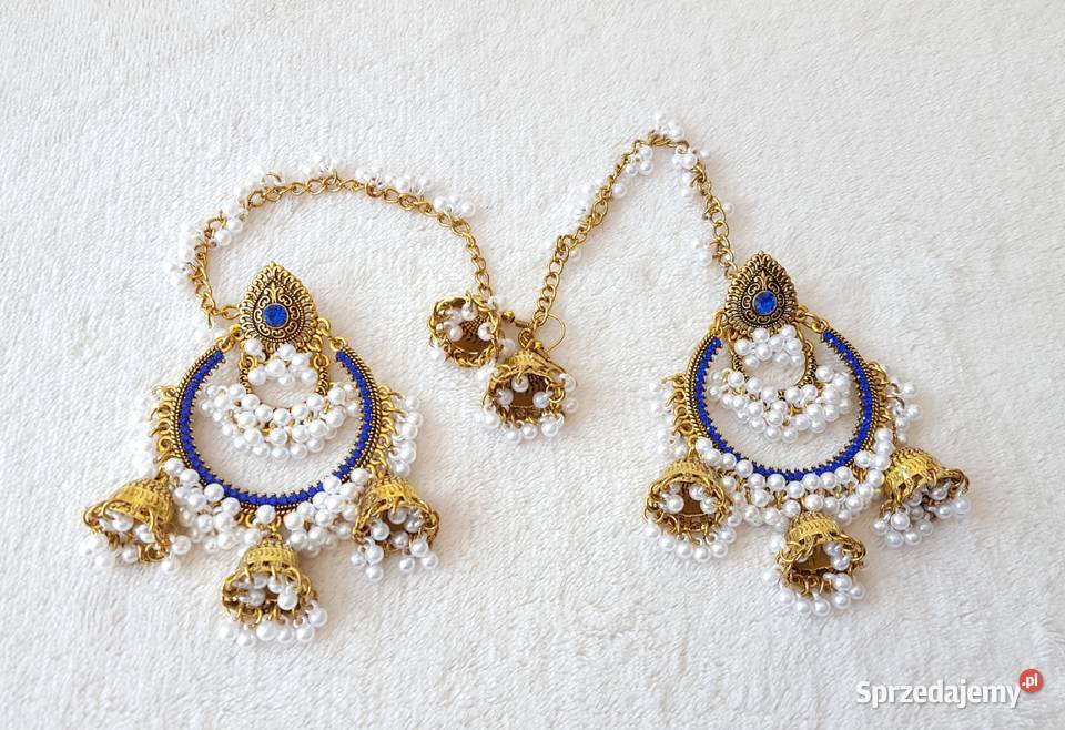 Duże długie kolczyki złoty kolor niebieskie zachodniopomorskie