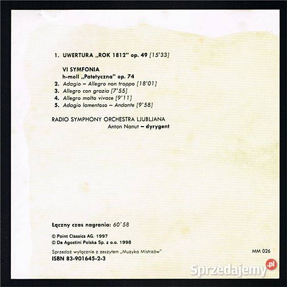 CZAJKOWSKI Muzyka uczuć seria Muzyka Mistrzów 1 płyta Chorzów sprzedam