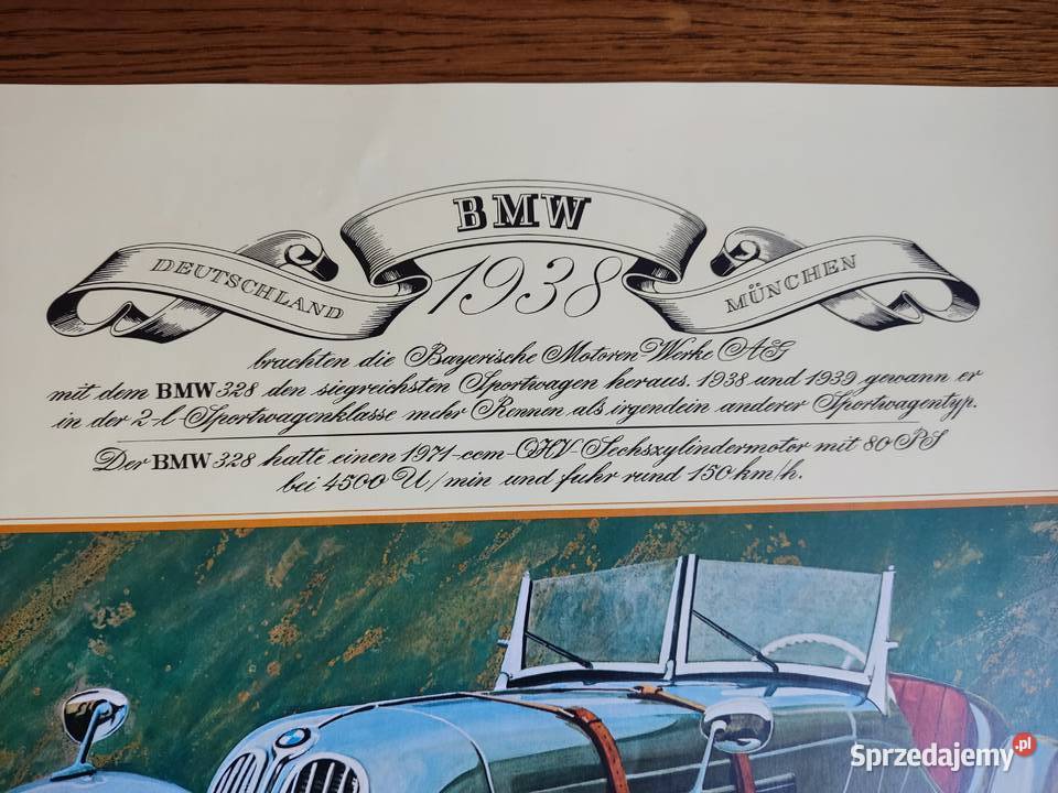 Plakat kolekcjonerski BMW 328 z 1938 roku Głuchołazy sprzedam