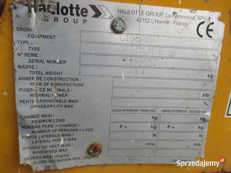 Podnośnik nożycowy zwyżka 8 m Haulotte Optimum 8 wielkopolskie