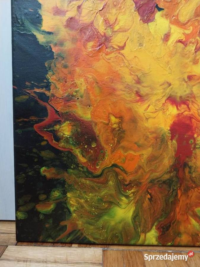 Żółty Ptak z Ulicy Sezamkowej obraz pouring wielokolorowy Ciechanów sprzedam