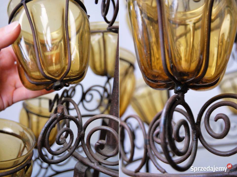 Świecznik kuty piętrowy metaloplastyka klosze sprzedam