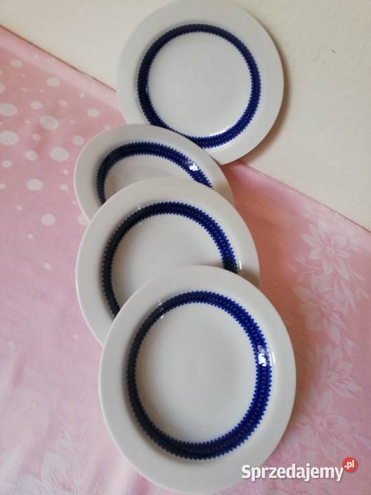 Talerze obiadowe biało kobaltowa porcelana małopolskie Gorlice