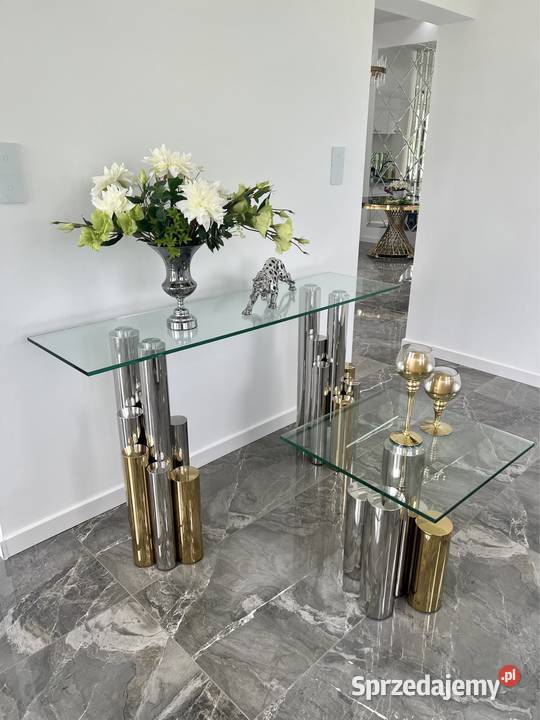 Nowoczesna złota konsola Glamour srebrna szklana małopolskie
