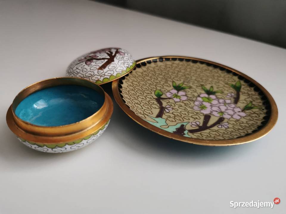 Zestaw dekoracyjny z emalii komórkowej mosiądz Rękodzieło Rzeszów