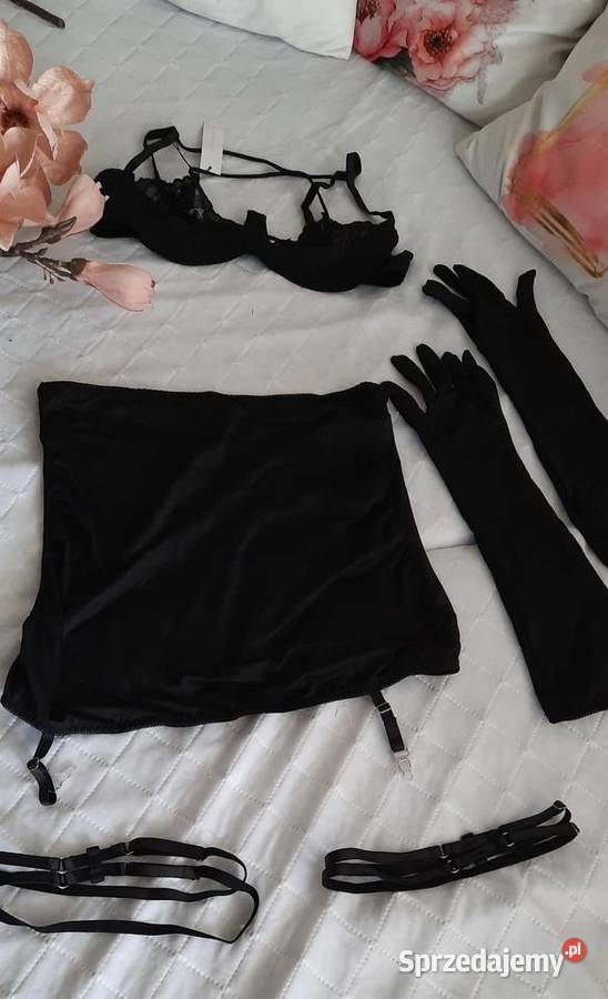 seksowny czarny komplet bielizny z rekawiczkami Warszawa sprzedam