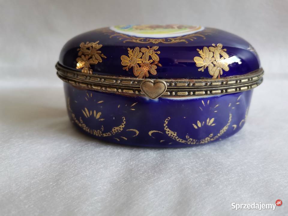 Stara szkatułka puzderko porcelana kobaltowa 3 Katowice
