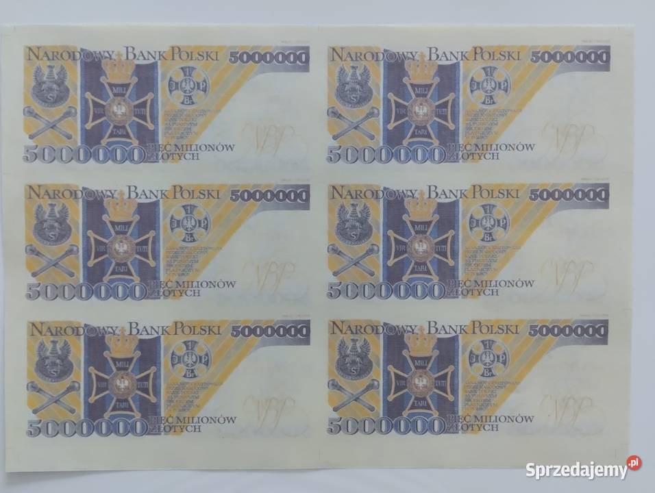 POLSKA arkusz z 6 banknotami 5000000 złotych Numizmatyka Białystok