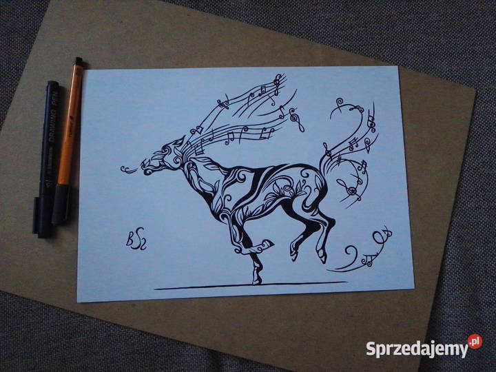 Rysunek muzyczny koń cienkopis A4 250gm2 Warszawa