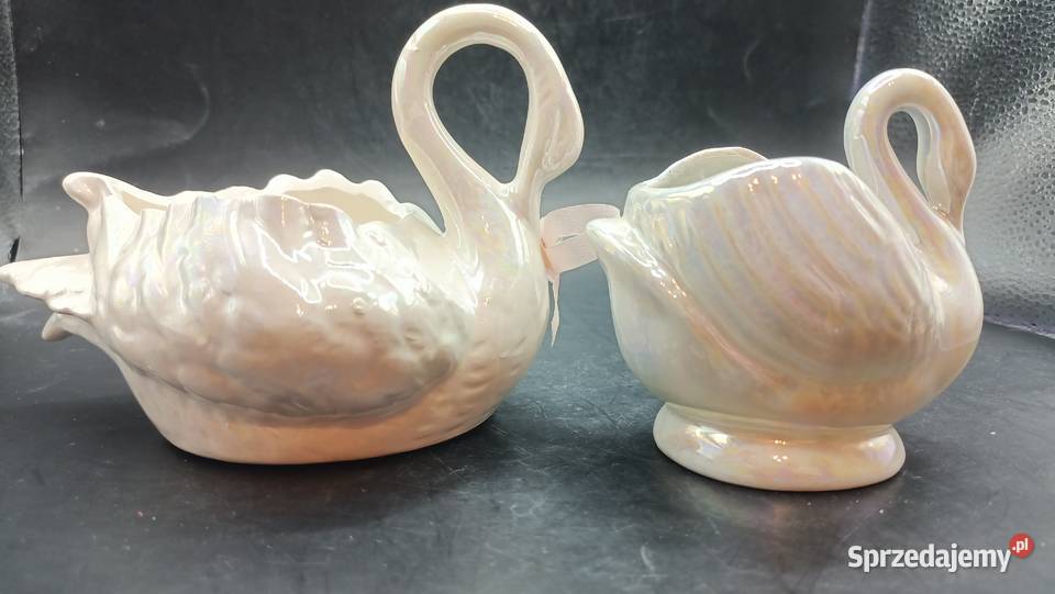 Para ptaki ceramiczne łabędzie iryzowane osłonki