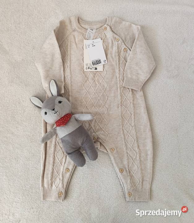 Kombinezon 68 beżowy sweterkowy bawełna dzianina