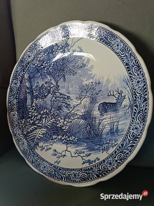 Duży talerz Boch Belgium Delfts kobaltowy Lipno