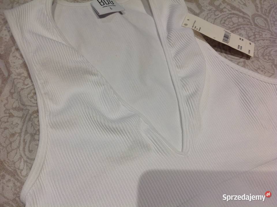 Crop Top Biały Damski BDG ML Prążek Nowy Nowa Sól