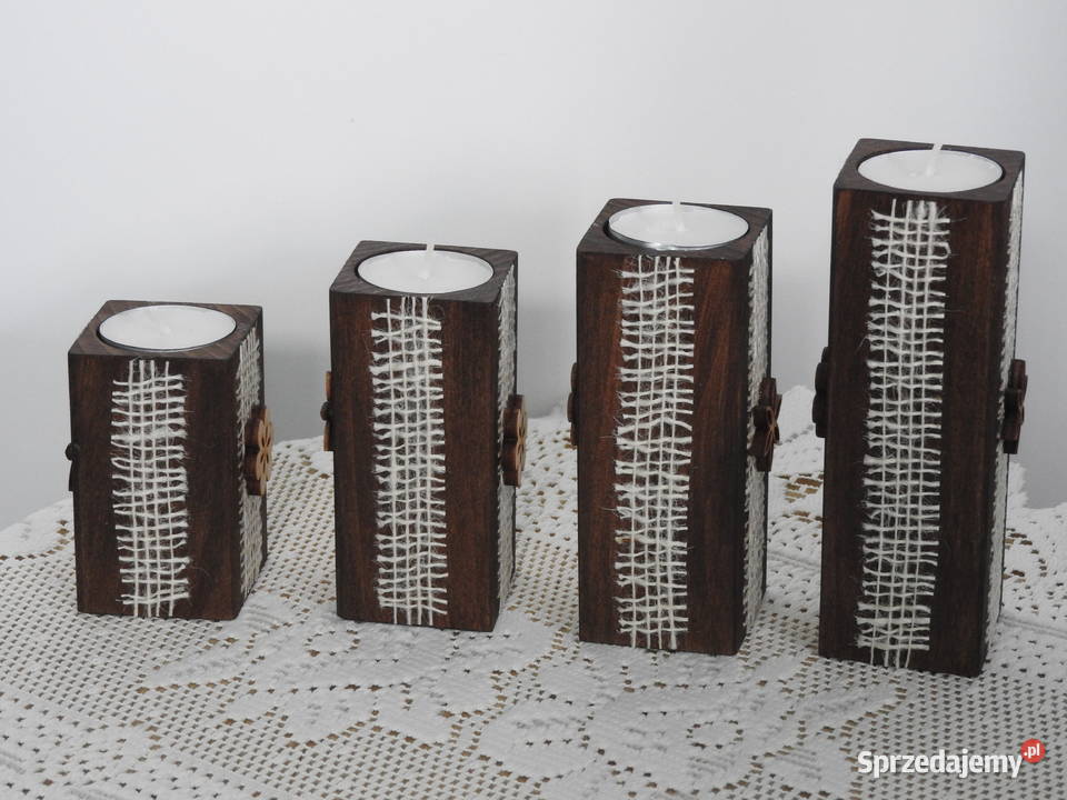 Świeczniki zestaw handmade drewniane prezent Bytom