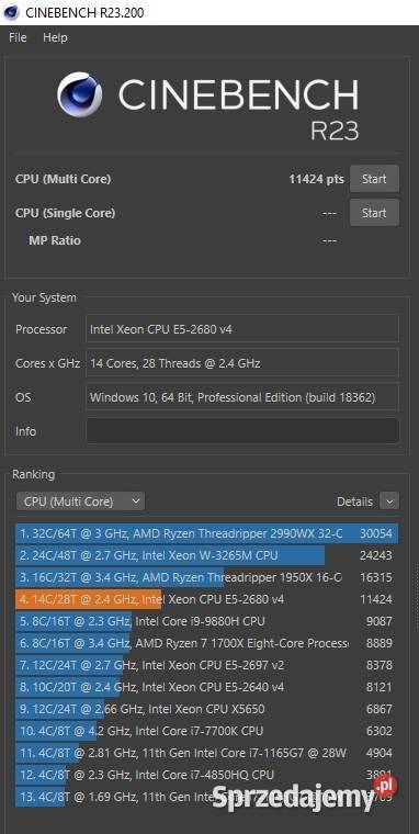 Intel Xeon E52680 V4 gniazdo LGA 20113 14 rdzeni Piekary Śląskie