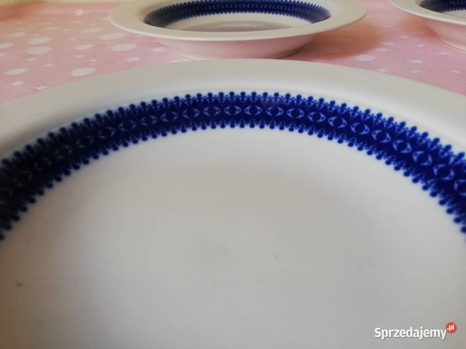 Talerze obiadowe biało kobaltowa porcelana Gorlice