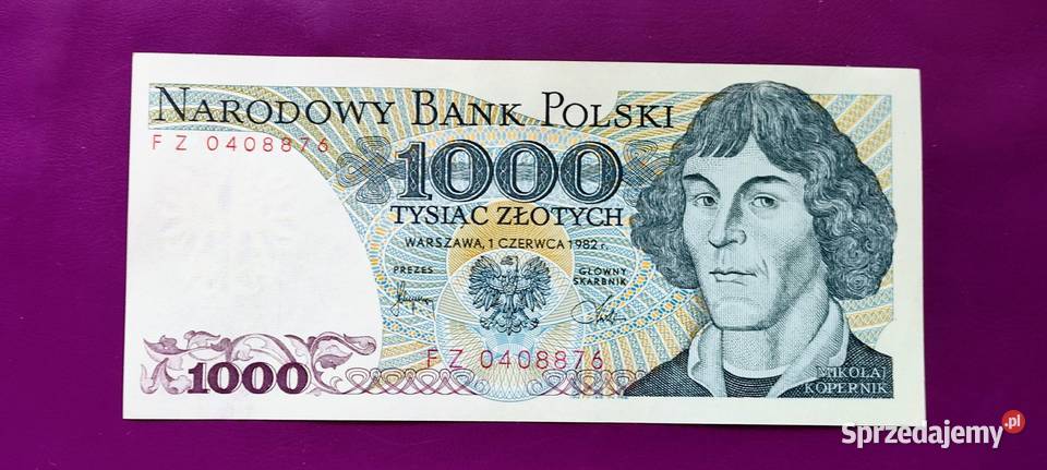 Banknot z PRLu 1000 1982 stan UNC 2 Pruszków