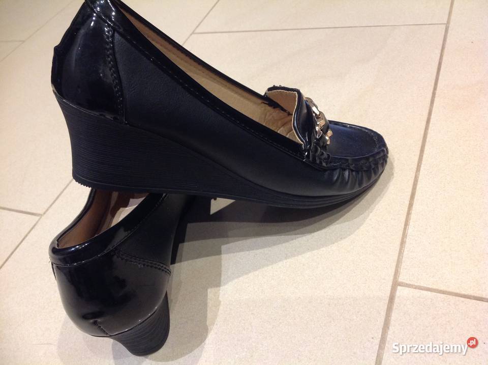 Buty Półbuty Mokasyny na Koturnie Damskie Czarne lubuskie sprzedam