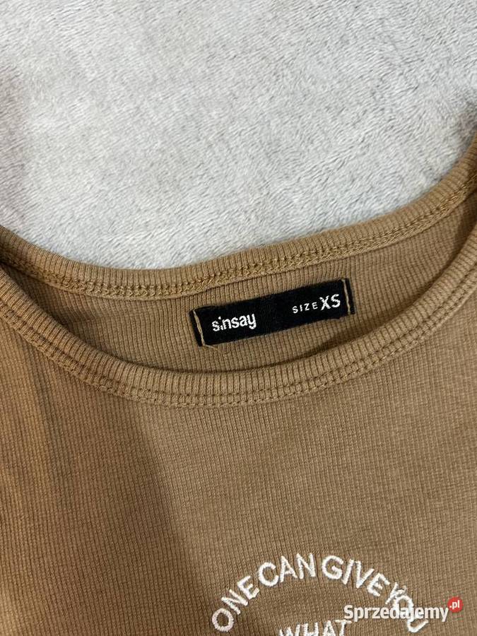 Crop top koszulka prążkowana beżowa brązowa HIT Topy i koszulki Jasło