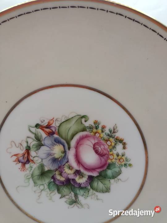 Talerz kwiatowy wzór złocenia Dania Zamość