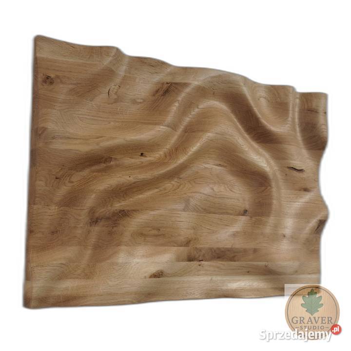 Płaskorzeźba dębowa fale 3D olejowana dekoracja Malechowo