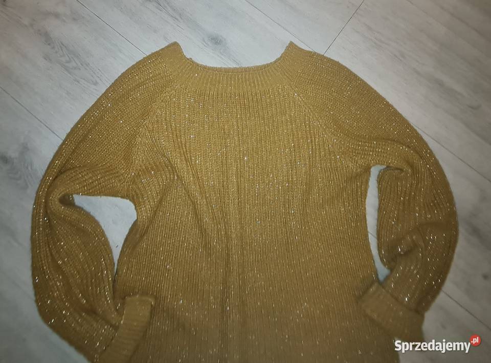 Sweter damski musztardowy srebrna nitka 38M Łódź