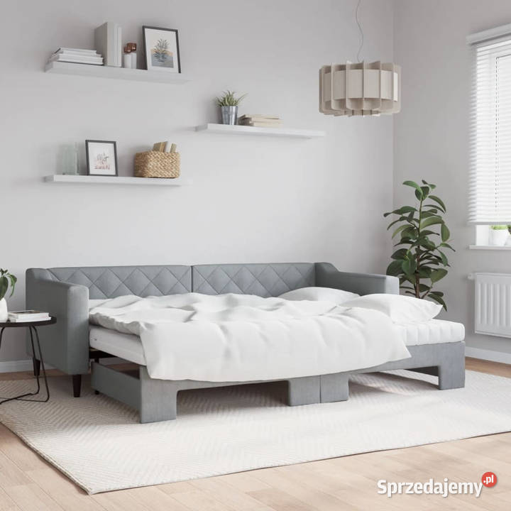Sofa rozsuwana z materacami jasnoszara tkanina Warszawa