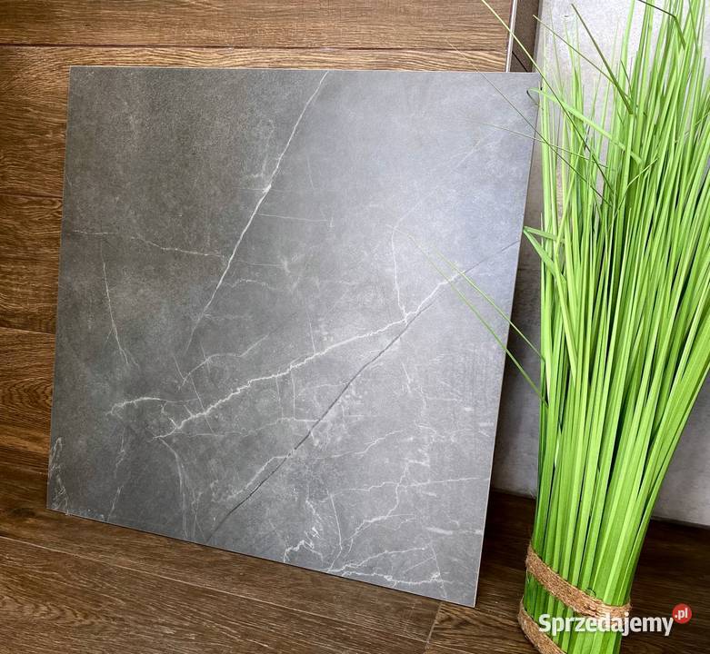 Ciemny grafitowy gres ŻYŁKI 60x60 podbarwiony w Łask