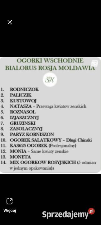 Ogórek Rosyjski Gruzin Kustowoj Palczik Nasiona Kraków