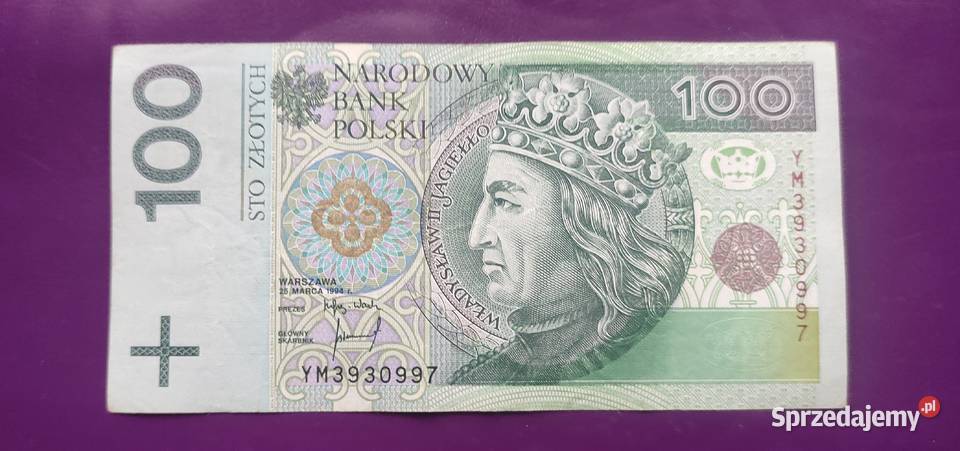 Banknot 100 1994 seria YM Zastępcza seria 13 mazowieckie Pruszków