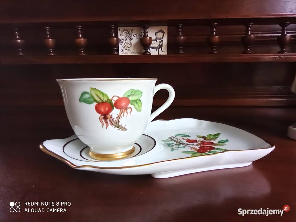 Filiżanka z gałązką głogu Na spodku talerzyku Gdańsk