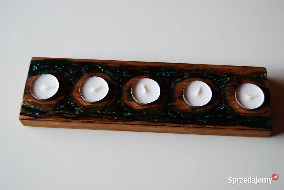 świecznik drewno żywica tealight rękodzieło sprzedam