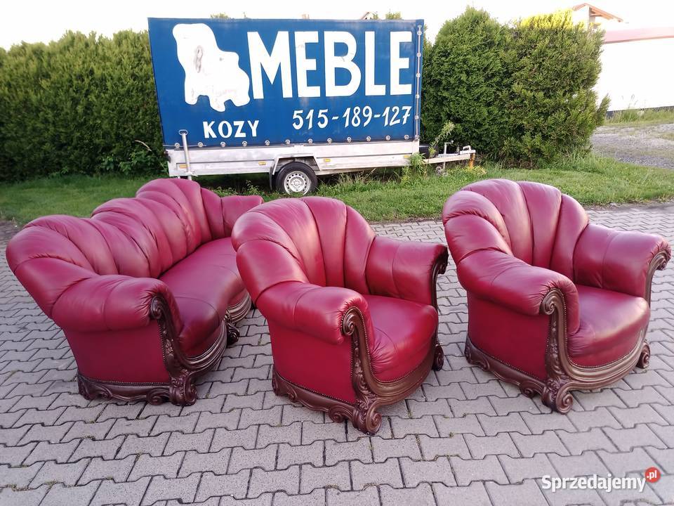 Komplet AFRODYTA 311 i Ława Dąb skóra Wiśnia Kozy