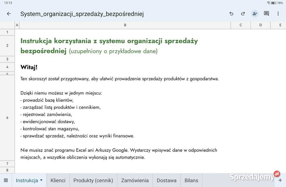 Sprzedaż bezpośrednia system Excel