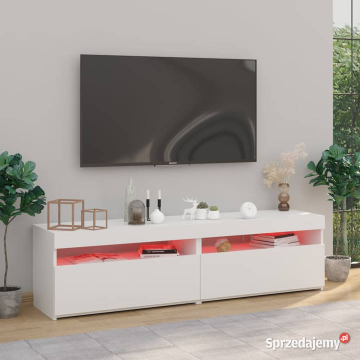 Szafki pod TV z LED 2 białe wysoki połysk