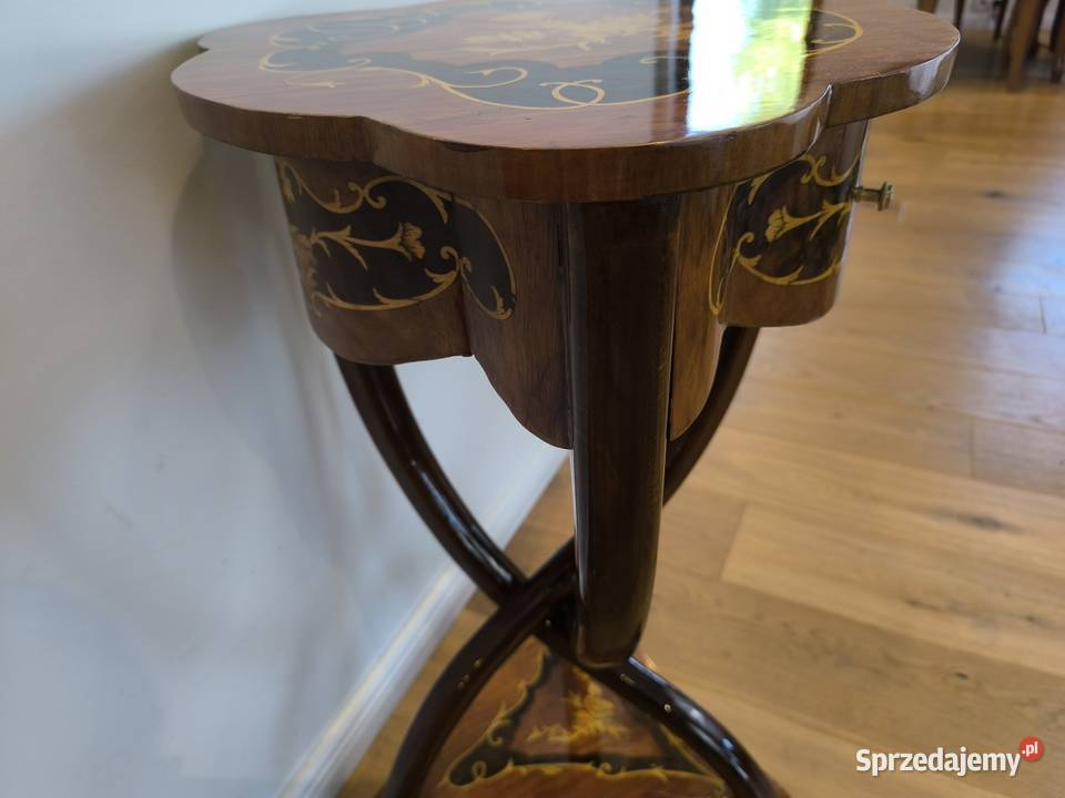 Piękna unikalna konsolka stolik intarsjowana Łódź